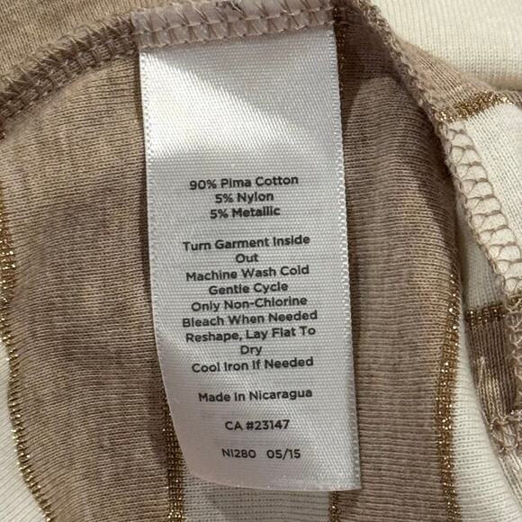 Talbots Top Coastal Nautical Minimalist Preppy Metallic Stripe Ivory Brown 1X - Picture 4 of 6